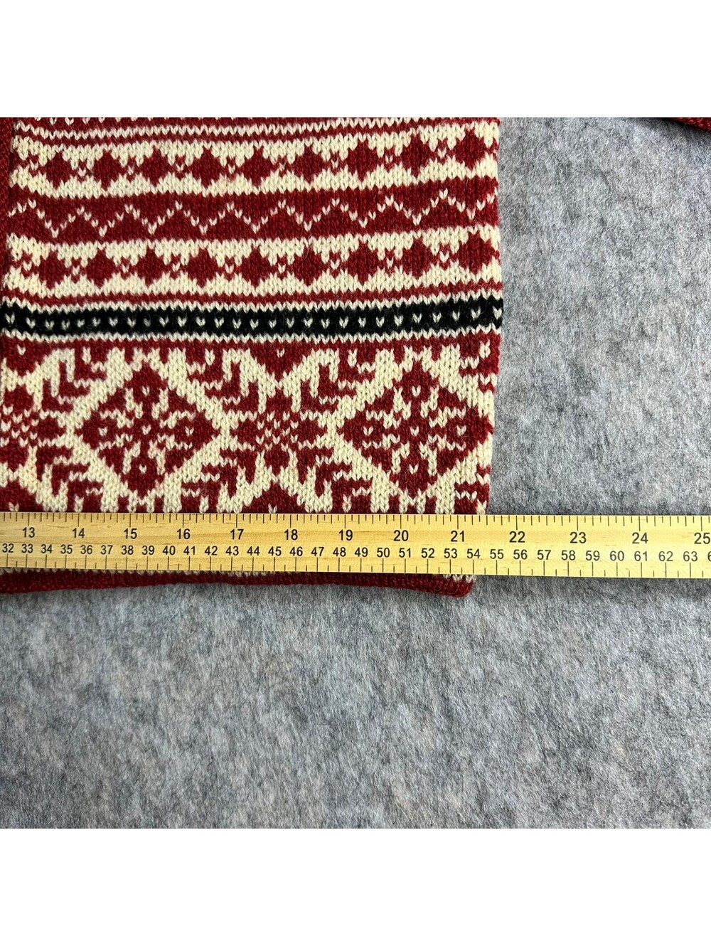 Vintage L.L. Bean Red Nordic Fair Isle Pewter Button Wool Cardigan Sweater Sz L - Picture 8 of 15